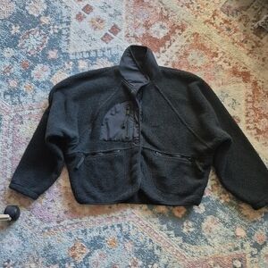 Free People Movement Black Fleece Jacket with Zipper Pockets